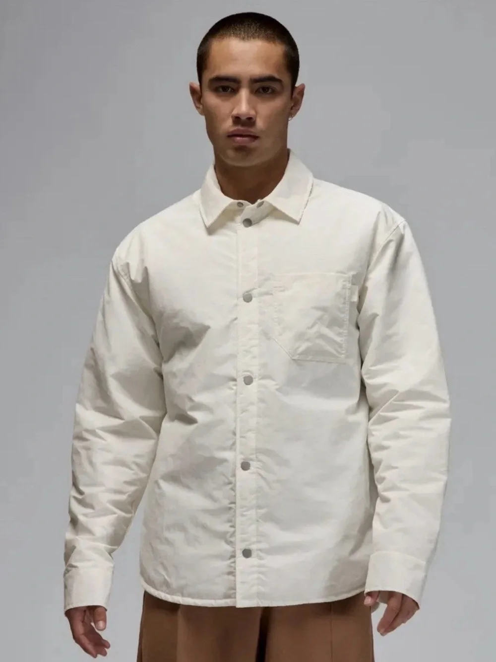 Men's Air Jordan Rain Button Down Jacket Cream Sweater Puffer FV7432-133 Medium